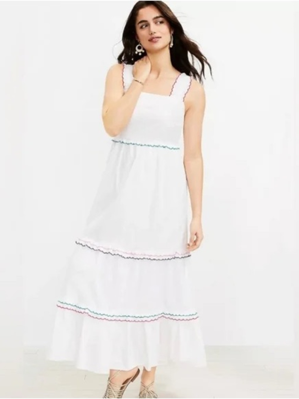 LOFT | White Tiered Maxi Dress with Scallop Trim